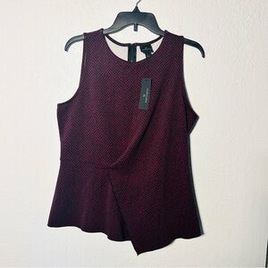 NWT Worthington Large Women’s Zip Back Round Neck Sleeveless Red Black Print